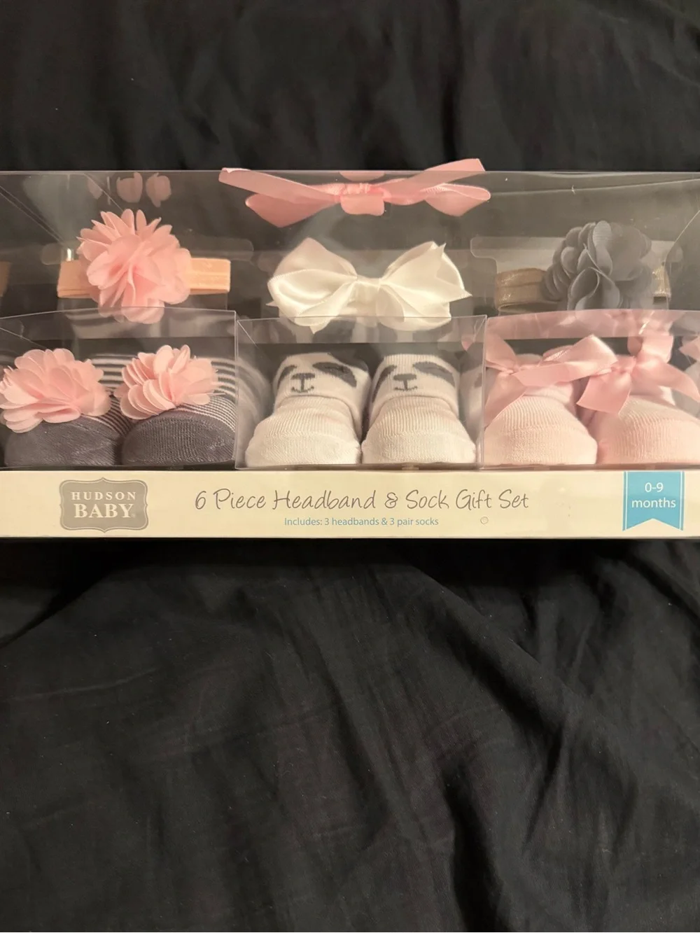 Hudson Baby Pink, White & Gray 6-Piece Headband and Sock Gift Set